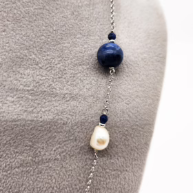 Alternative view of COLLIER ARGENTO PERLE ACQUA DOLCE SODALITE </br>BFHX 11378