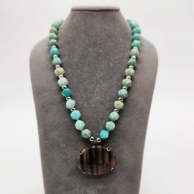COLLIER ARGENTO AMAZZONITE LEGNO FOSSILE </br>GIHX 12182