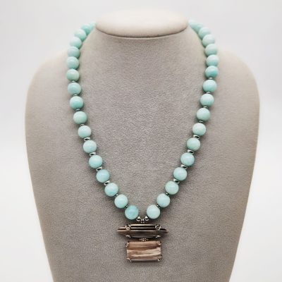 COLLANA ARGENTO AMAZZONITE LEGNO OPALIZZATO </br>GIHX 12184