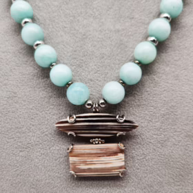 Alternative view of COLLANA ARGENTO  AMAZZONITE  LEGNO OPALIZZATO </br>GIHX 12184