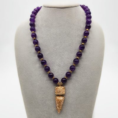 COLLANA ARGENTO AMETISTA PALMA FOSSILE </br>GIHX 12192