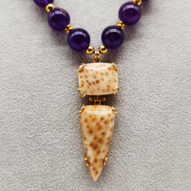 Alternative view of COLLANA ARGENTO  AMETISTA  PALMA FOSSILE </br>GIHX 12192