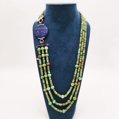 COLLANA 3 FILI AULITE CRISOPRASIO LAPISLAZZULI </br>GIHX 12747