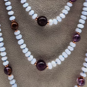 Alternative view of COLLANA 5 FILI  AMETISTA MUSCHIATA + CALCEDONIO  ARGENTO ROSATO </br>GIHX 13023