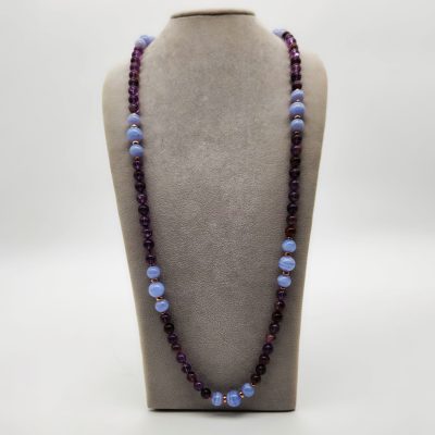 COLLANA LUNGA AMETISTA MUSCHIATA CALCEDONIO ARGENTO ROSATO </br>GIHX 13027