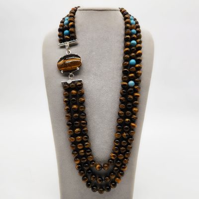 COLLANA 3 FILI OCCHIO TIGRE LARIMAR </br>GIHX 13688