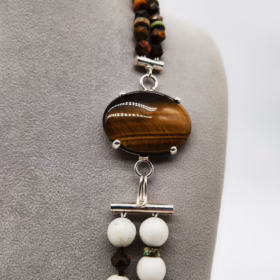 Alternative view of COLLANA 2 FILI OCCHIO TIGRE AULITE BIANCA AULITE TURCHESE </br>GIHX 13692