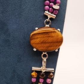 Alternative view of COLLANA 3 FILI OCCHIO TIGRE + CHAROITE  ARGENTO </br>GIHX 13693