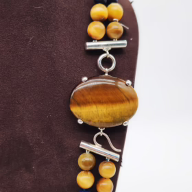 Alternative view of COLLANA 2 FILI OCCHIO TIGRE LAPISLAZZULI AMETISTA MALACHITE ARGENTO </br>GIHX 13697