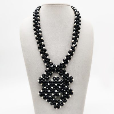 COLLANA TESSITA ONICE E PERLE </br>SIHX 4197