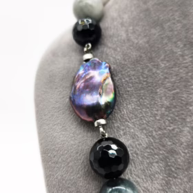 Alternative view of COLLANA PERLE BAROCCHE NERE AGATA BIANCA NERA </br>SMOX 4607