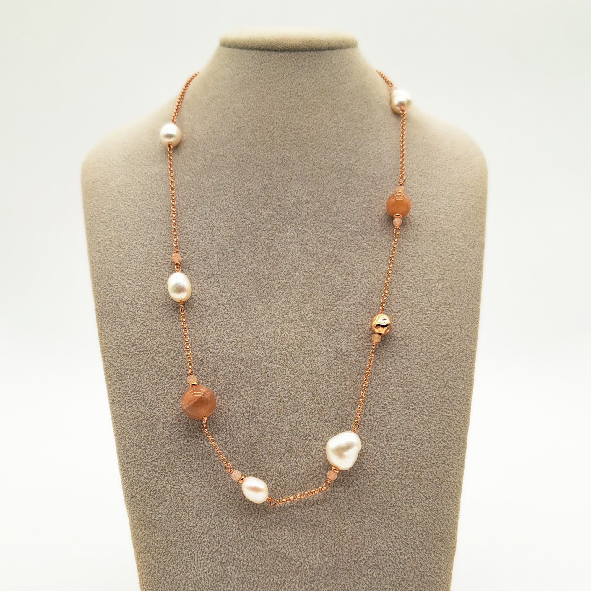 COLLIER ARGENTO ROSATO PERLE ACQUA DOLCE MOONSTONE </br>BFHX 11376