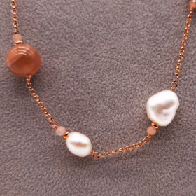 COLLIER ARGENTO ROSATO PERLE ACQUA DOLCE MOONSTONE </br>BFHX 11376 - immagine 3