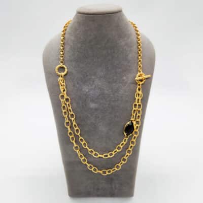 COLLANA IN ORO MOLECOLARE CON PENDENTE PIETRA FUME' </br>BTOX 42032