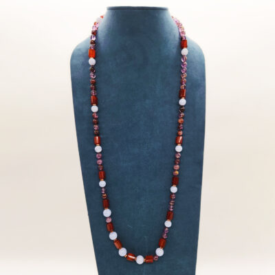 COLLANA IN ARGENTO ROSATO AMETISTA MUSCHIATA CALCEDONIO CORNIOLA  </br>GIHX 13031