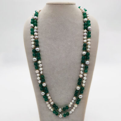 COLLANA 2 FILI ARGENTO DORTO AGATA VERDE </br>GIHX 13637