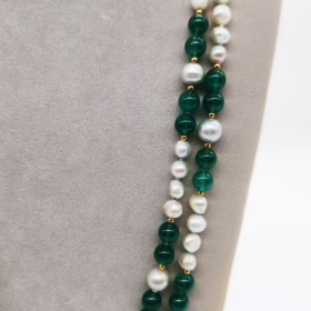 Alternative view of COLLANA 2 FILI ARGENTO DORTO AGATA VERDE </br>GIHX 13637