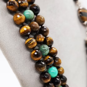 COLLANA 3 FILI OCCHI DI TIGRE CRISOPRASIO ARGENTO </br>GIHX 13691 - immagine 4