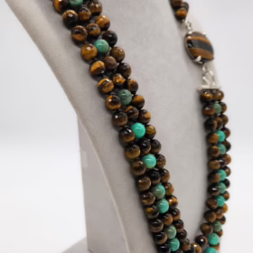 COLLANA 3 FILI OCCHI DI TIGRE CRISOPRASIO ARGENTO </br>GIHX 13691 - immagine 3
