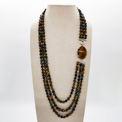 COLLANA 3 FILI OCCHIO DI TIGRE CON AMETISTA MALACHITE LAPISLAZZULI  </br>GIHX 13696