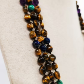 Alternative view of COLLANA 3 FILI OCCHIO DI TIGRE CON AMETISTA MALACHITE LAPISLAZZULI  </br>GIHX 13696