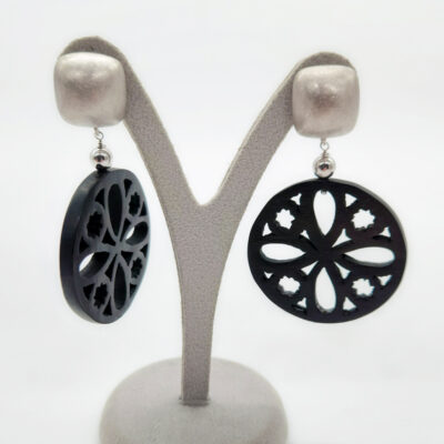 ORECCHINI ARGENTO EBANO NERO TONDO</br>GIHX 8518