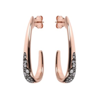 ORECCHINI A SEMICERCHIO CON PAVÉ FLOREALE IN GOLDEN ROSÈ CON CUBIC ZIRCONIA </br>MIHX 14102