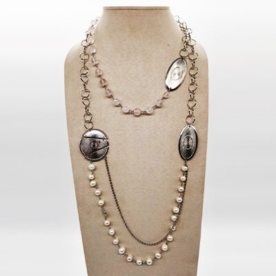 LACCIO ARGENTO PERLE QUARZO ROSA </br>REHX 8877